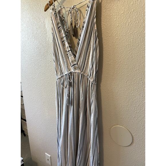 NWT Blue Island Beach Striped W/ Tassel V Neck Maxi Swim Coverup Boho Size Small - Picture 3 of 13